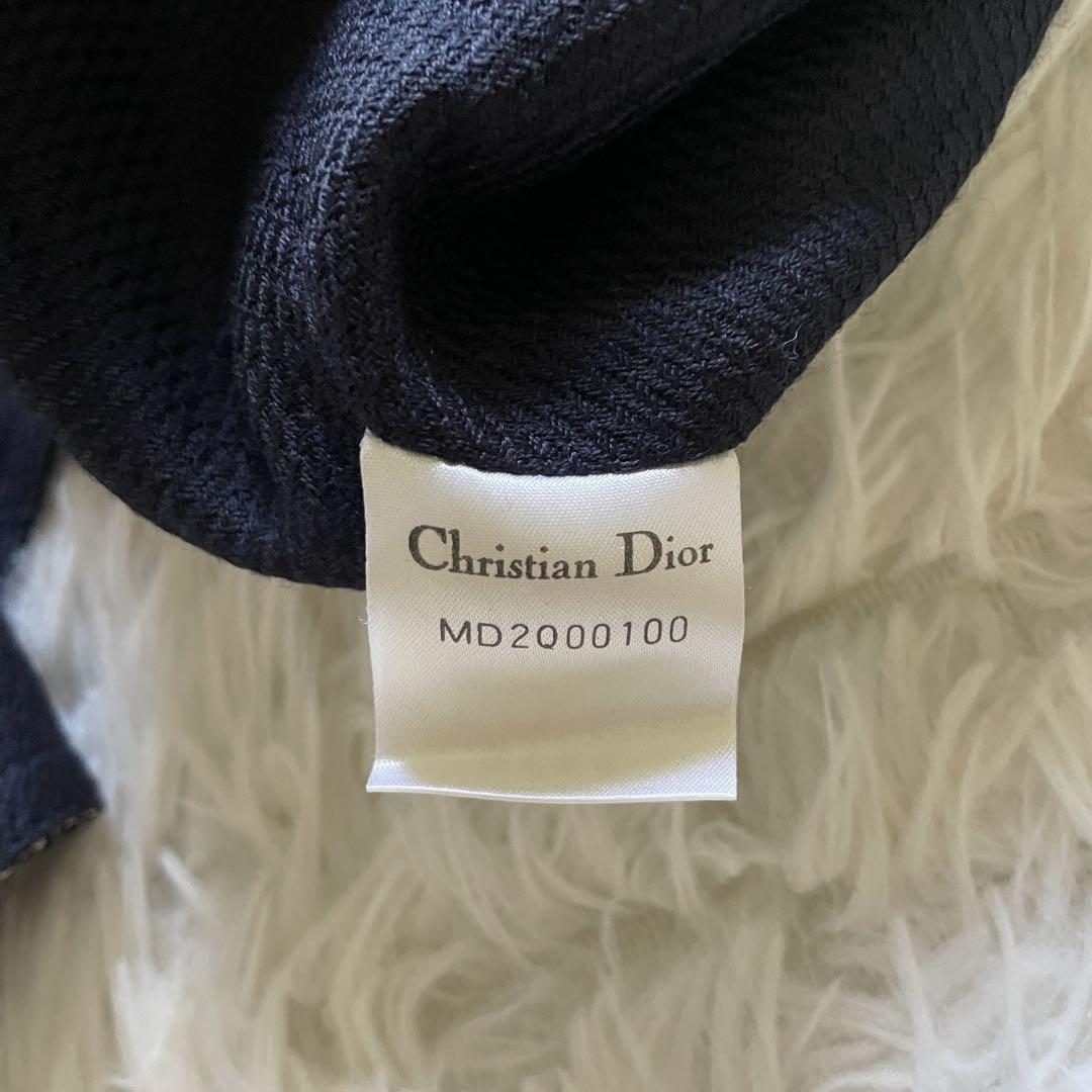 未使用級　極美品　クリスチャンディオール　チェック　ノーカラージャケット 極美品 クリスチャンディオール ノーカラーコート チェック 濃紺