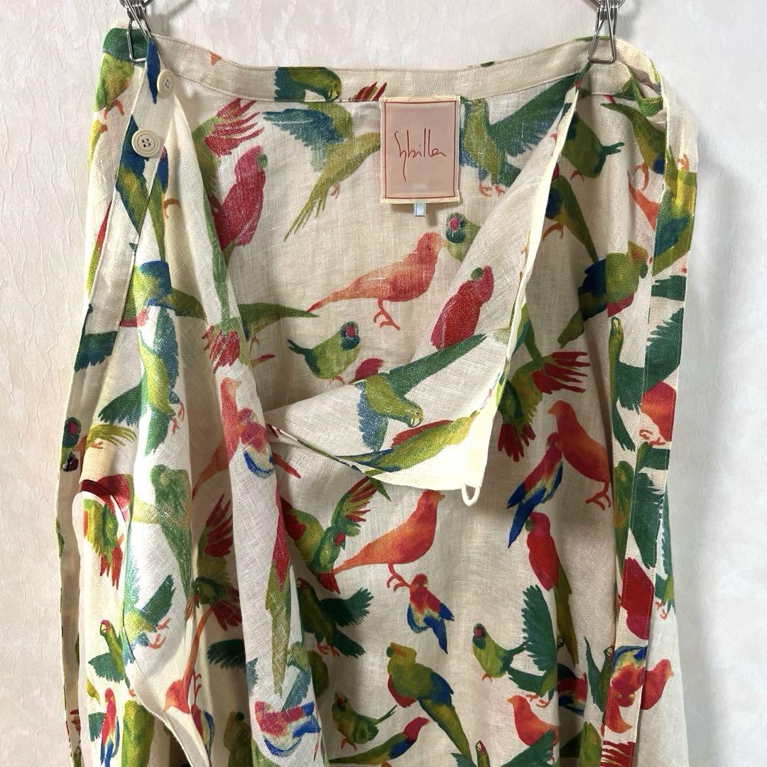 美品♡sybilla シビラ ロング 巻きスカート リネン 総柄ペチコート付 美品♡sybilla シビラ ロング 巻きスカート リネン 総柄