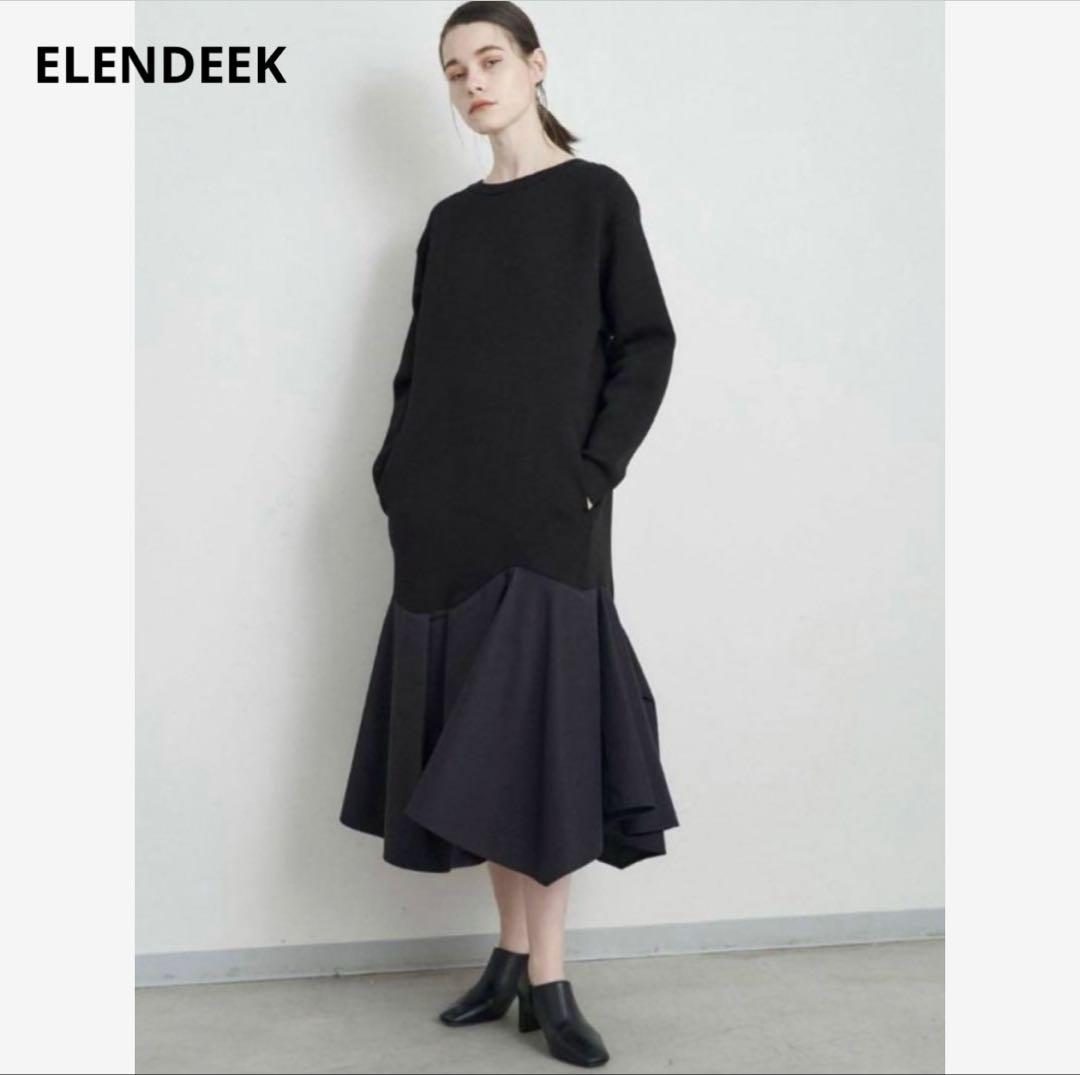 【美品】ELENDEEK マテリアル ミックス フレア ヘム ワンピース 02