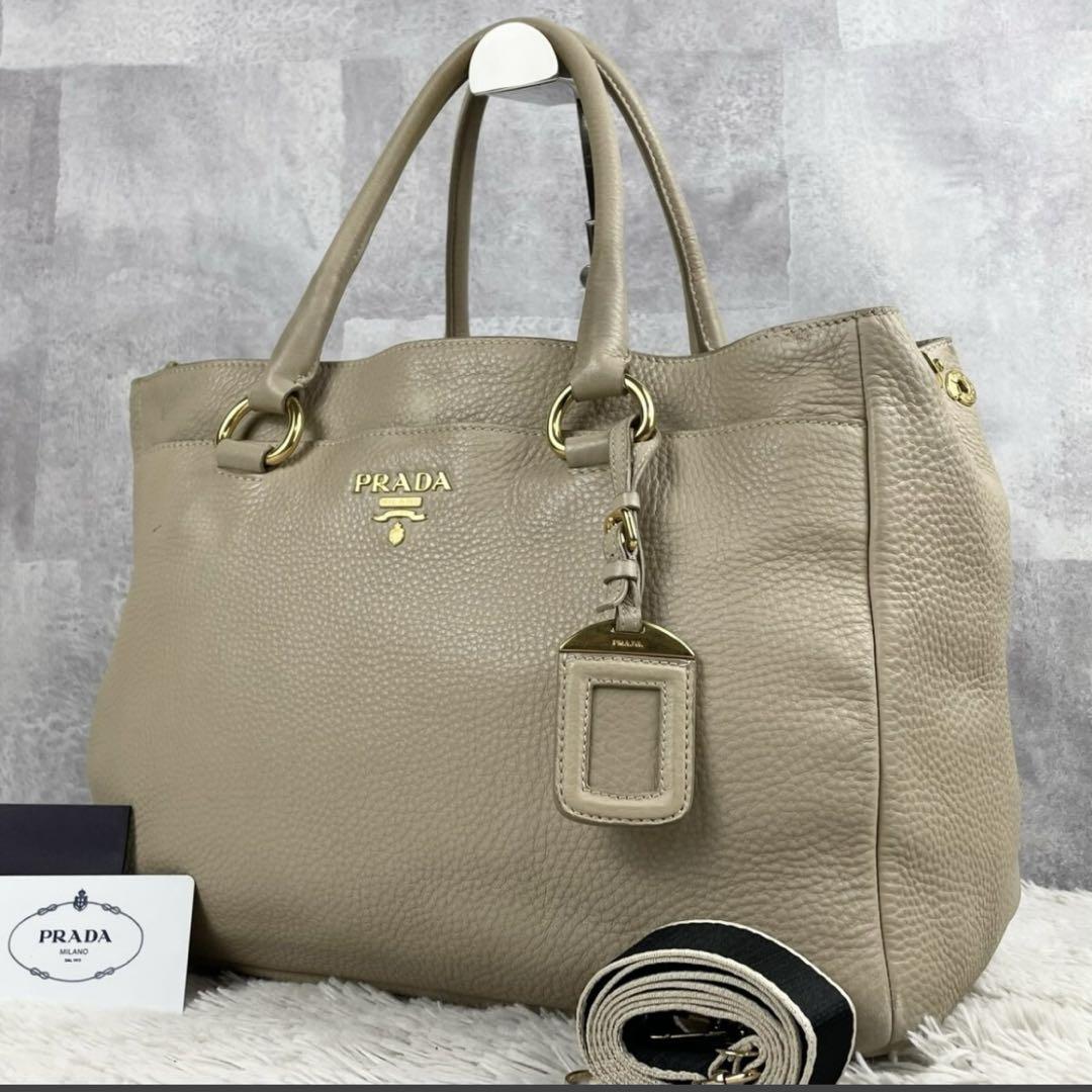 美品 PRADA ヴィッテロ 2way ハンドバッグ オールレザー シボ革