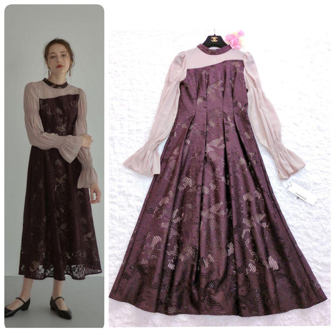 ANDRESD アシンメトリータックドレス 結婚式S ANDRESD