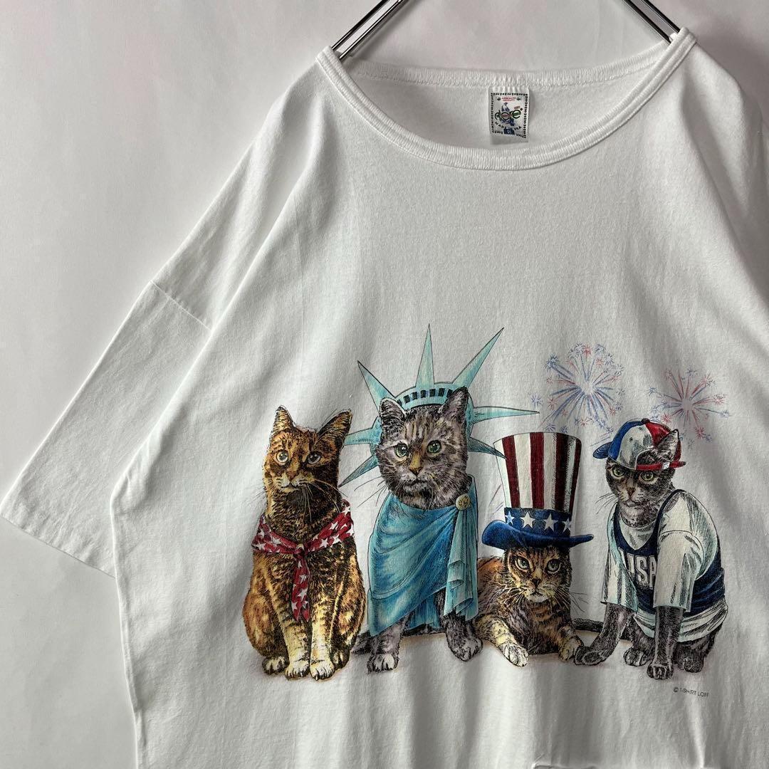 USA製 キャット アニマルプリントTシャツ 猫ちゃん ホワイト