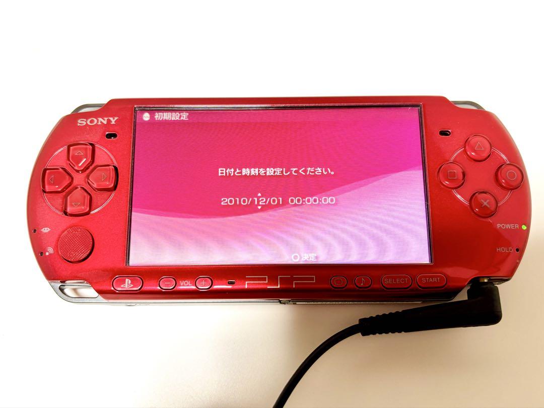PSP3000 本体 レッド　動作確認済　メモリー•充電器付き　バッテリー欠品