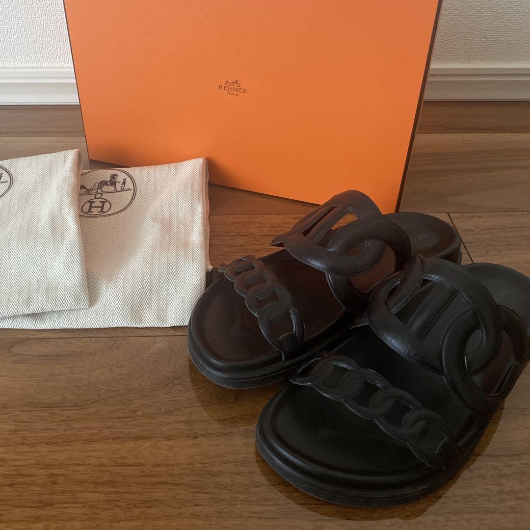 HERMES サンダル エクストラ ノワール シェーヌダンクル 黒 36