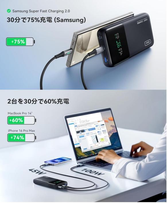 INIU P64 モバイルバッテリー 25000mAh 大容量 140W - メルカリ