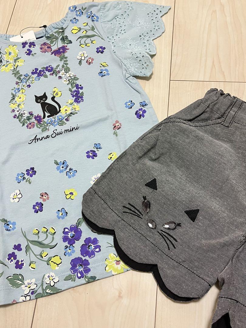 アナスイミニ　新品　130  フラワー　Tシャツ　ネコ　ショートパンツ