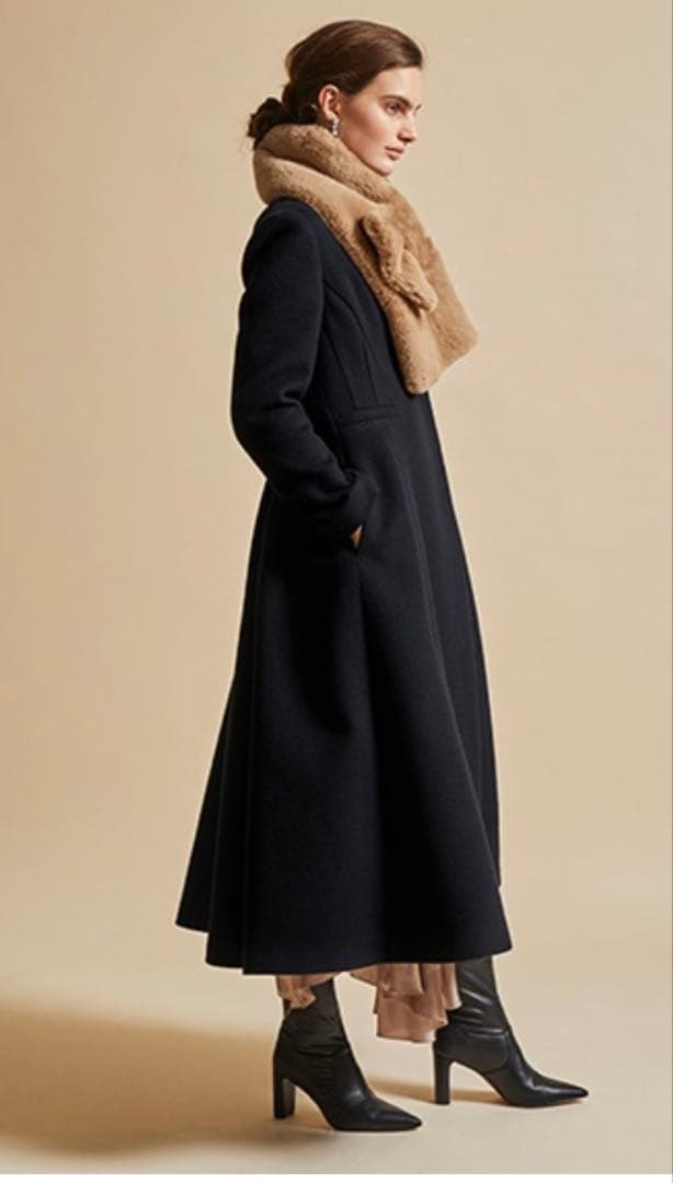 【CELFORD】ノーカラーフレアコート(BLK)