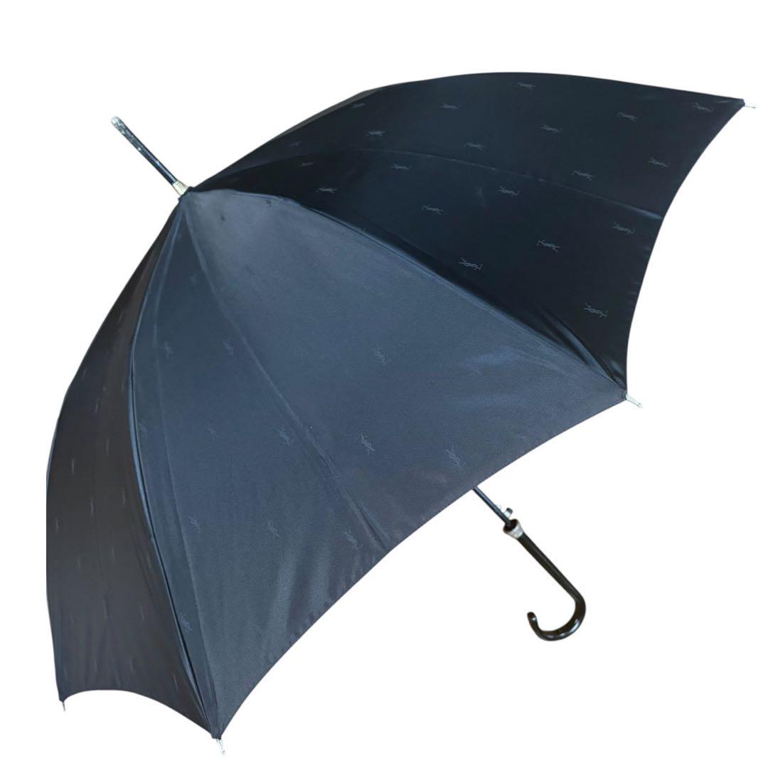 【未使用級】イヴ・サンローラン 雨傘 長傘　YSLロゴ イヴサンローラン YSLロゴ総柄 晴雨兼用長傘一本傘 メタリック