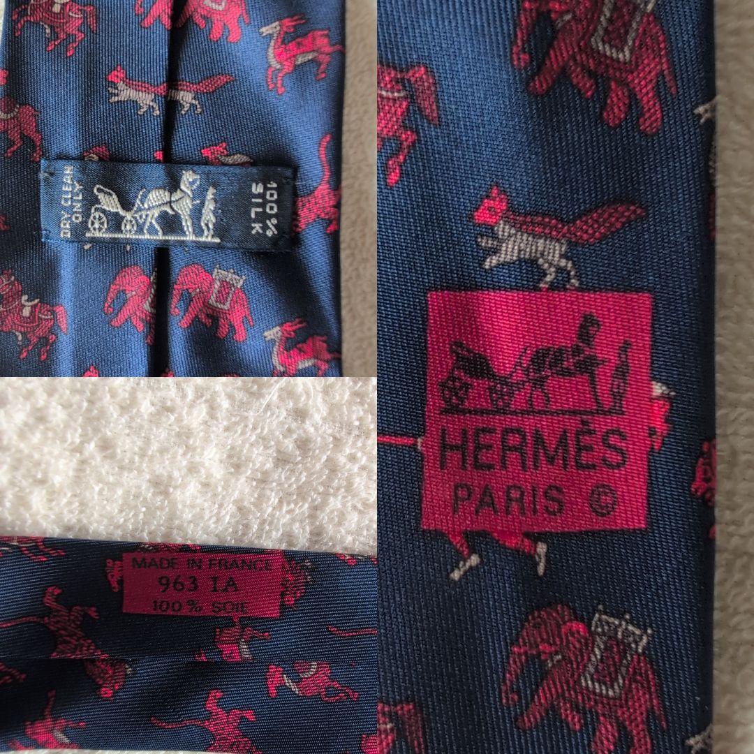 HERMES　エルメス　ネクタイ　サーカス柄　ネイビー　レッド