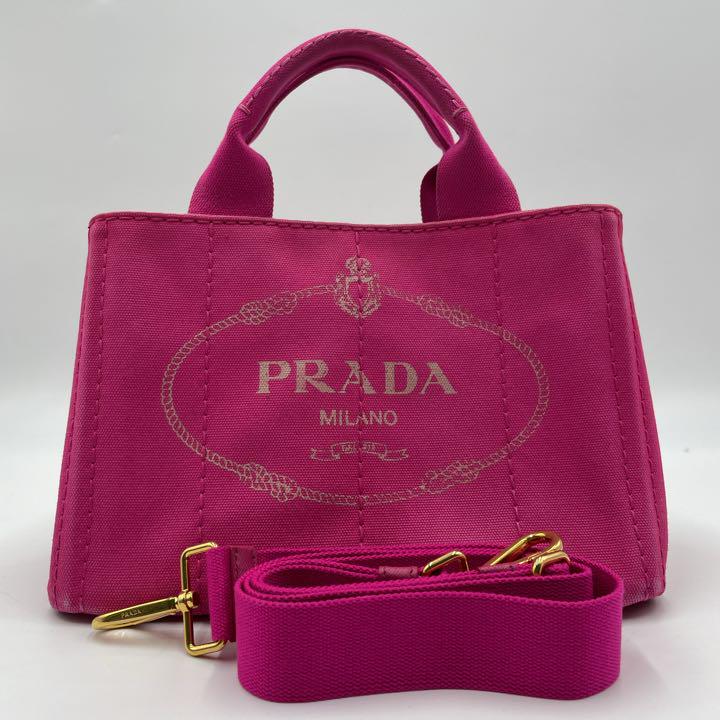 【鑑定済】PRADA トートバッグ カナパ 2way デニム ピンク レディース