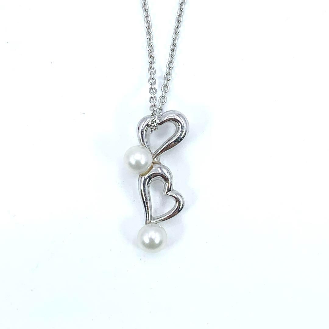 TASAKI　タサキ　パール　ネックレス　シルバー　ダブルハート　パーティー