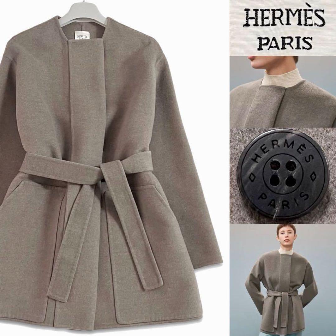 HERMES 《2022AW》ベルテッド カシミヤ100% コート E3883