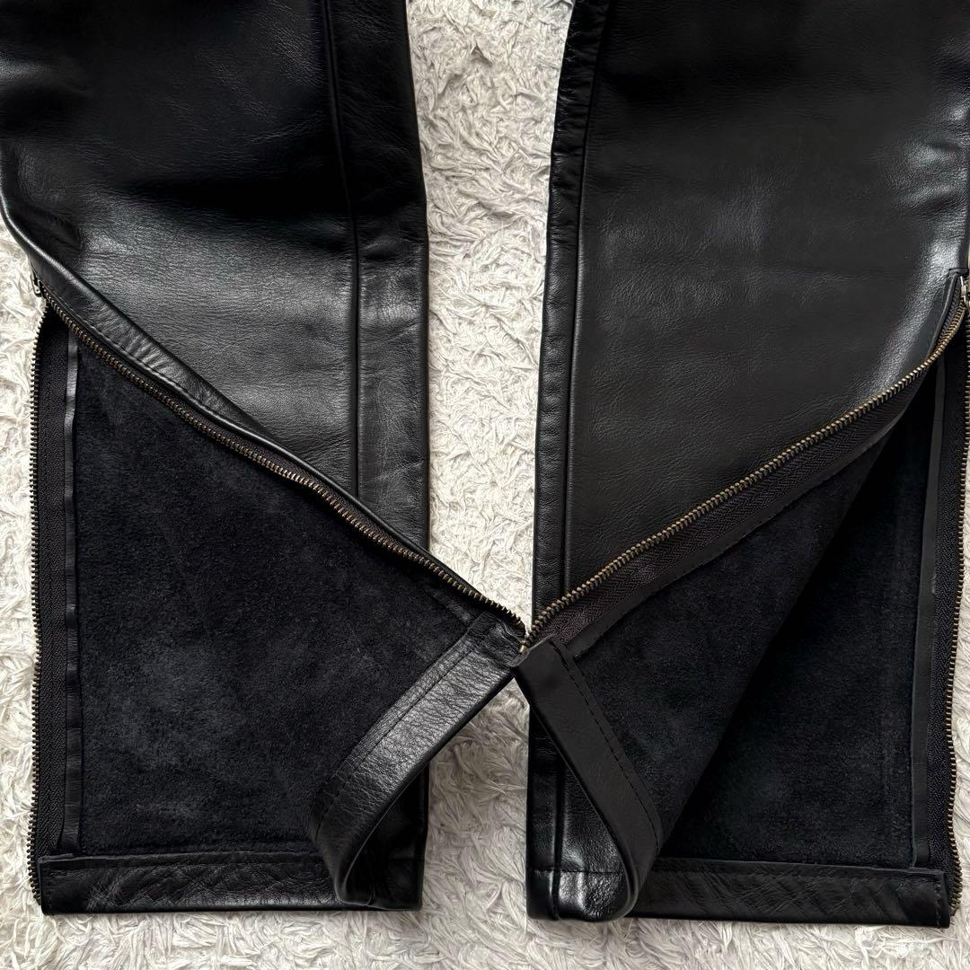 【使い勝手の良い】 ☆美品 本革☆ VANSON レザーパンツ 裾ジップアップ USA製 黒 パンツ