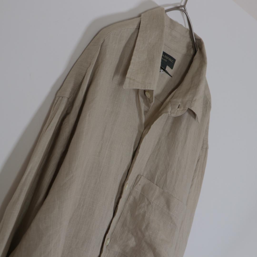 bananarepublic リネンシャツ 長袖 質感 風合い 亜麻色 L