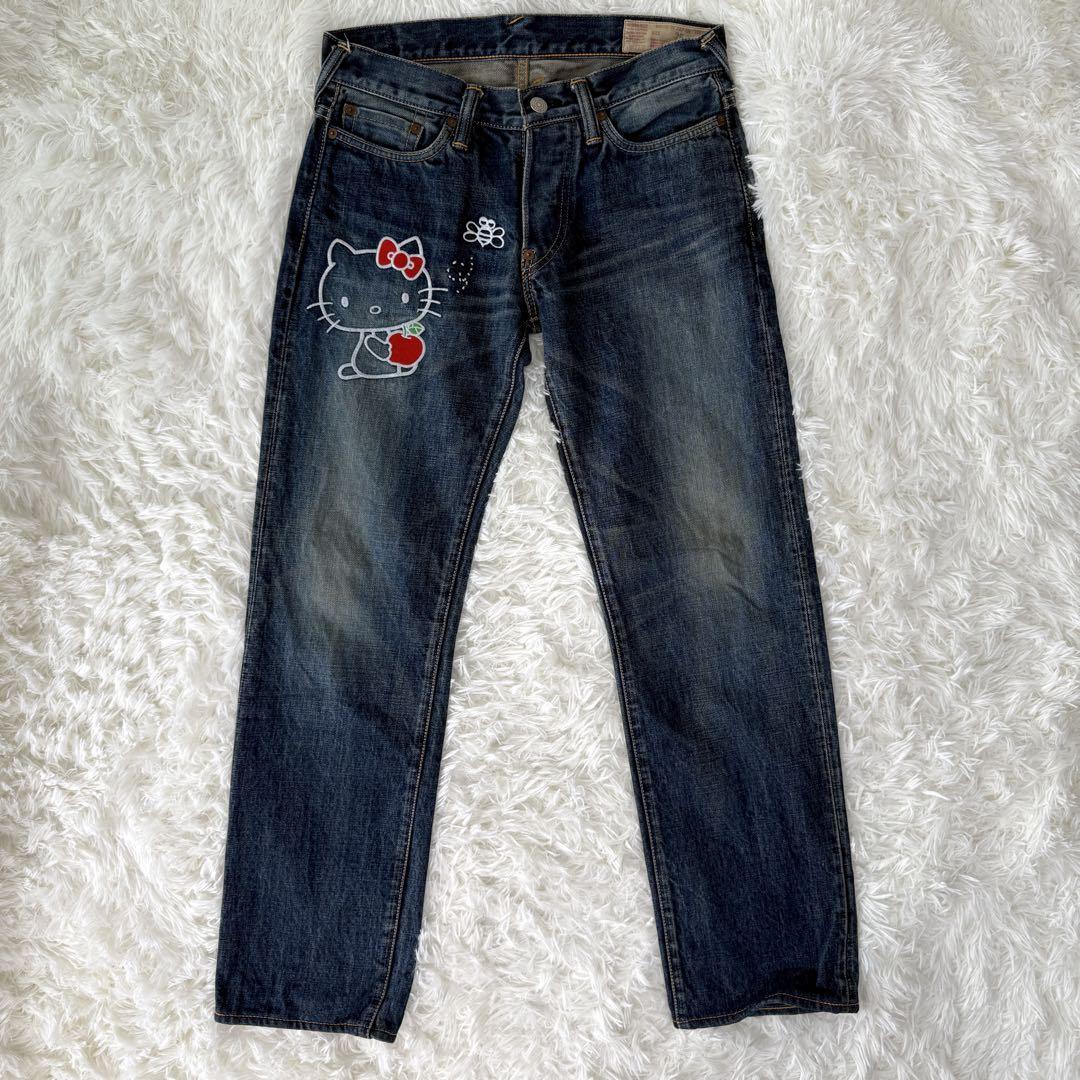 世界を買える 海外ブランド EVISU 希少 キティ デニム ハートタグ カモメリボン 赤耳 コラボ パンツ