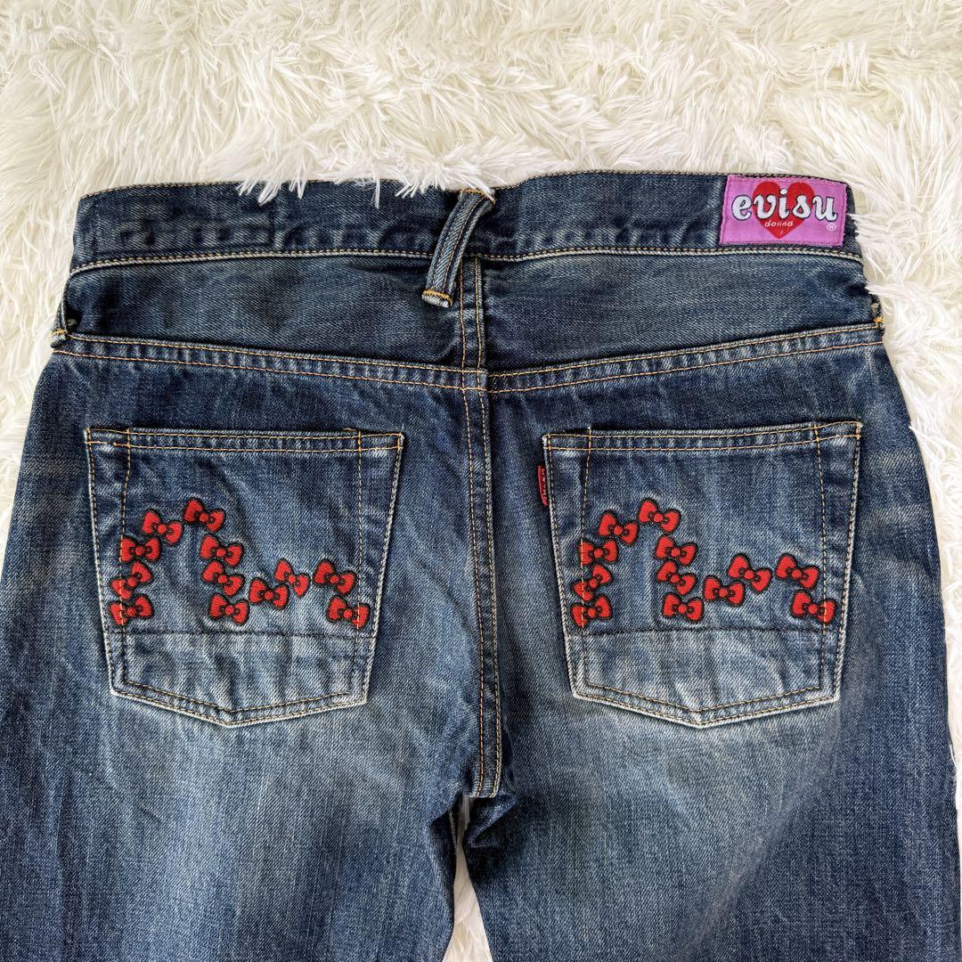 希少 EVISU キティ コラボ 赤耳 カモメリボン ハートタグ デニム