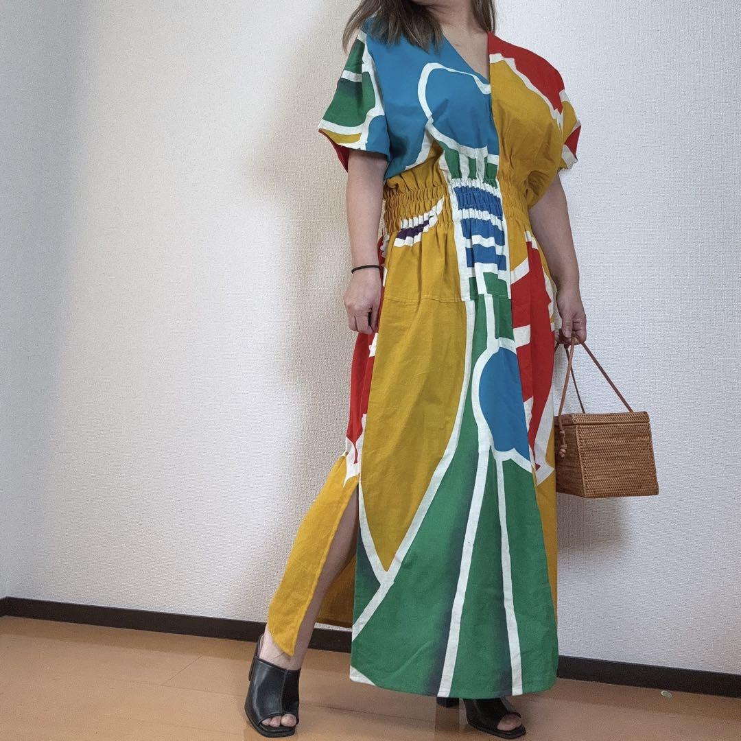 大漁旗　ワンピース ハンドメイド　ロング　派手　個性的　本染　古旗　A