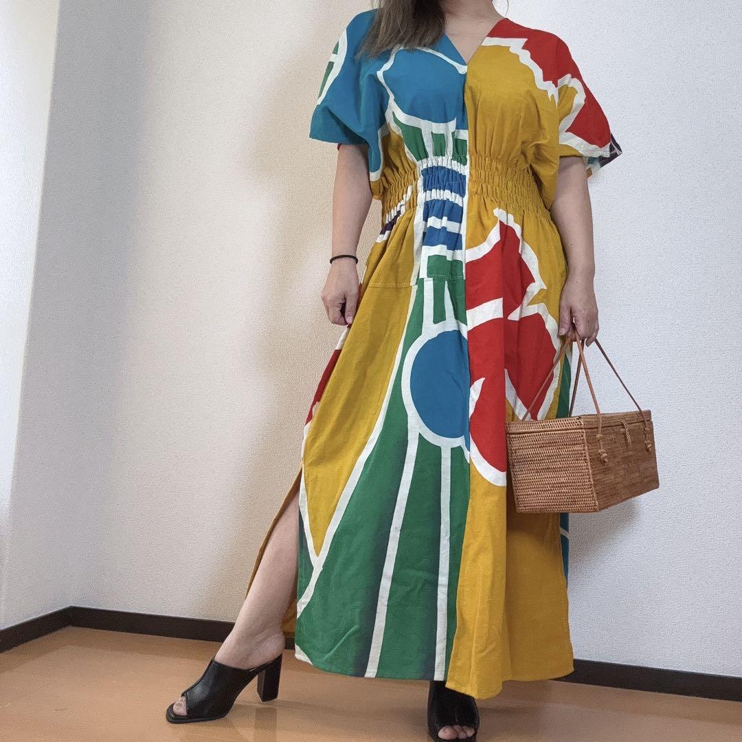 大漁旗　ワンピース ハンドメイド　ロング　派手　個性的　本染　古旗　A