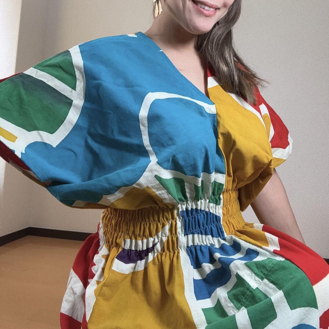 大漁旗　ワンピース ハンドメイド　ロング　派手　個性的　本染　古旗　A
