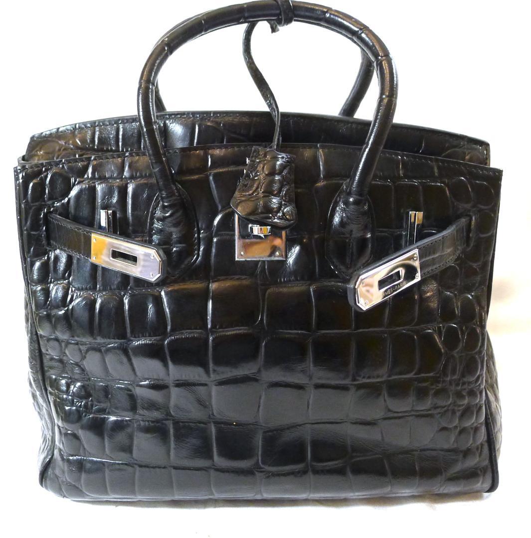 ◇【大人気モデル】ブラックカラークロコダイルタイプレザーBAG30㎝◇
