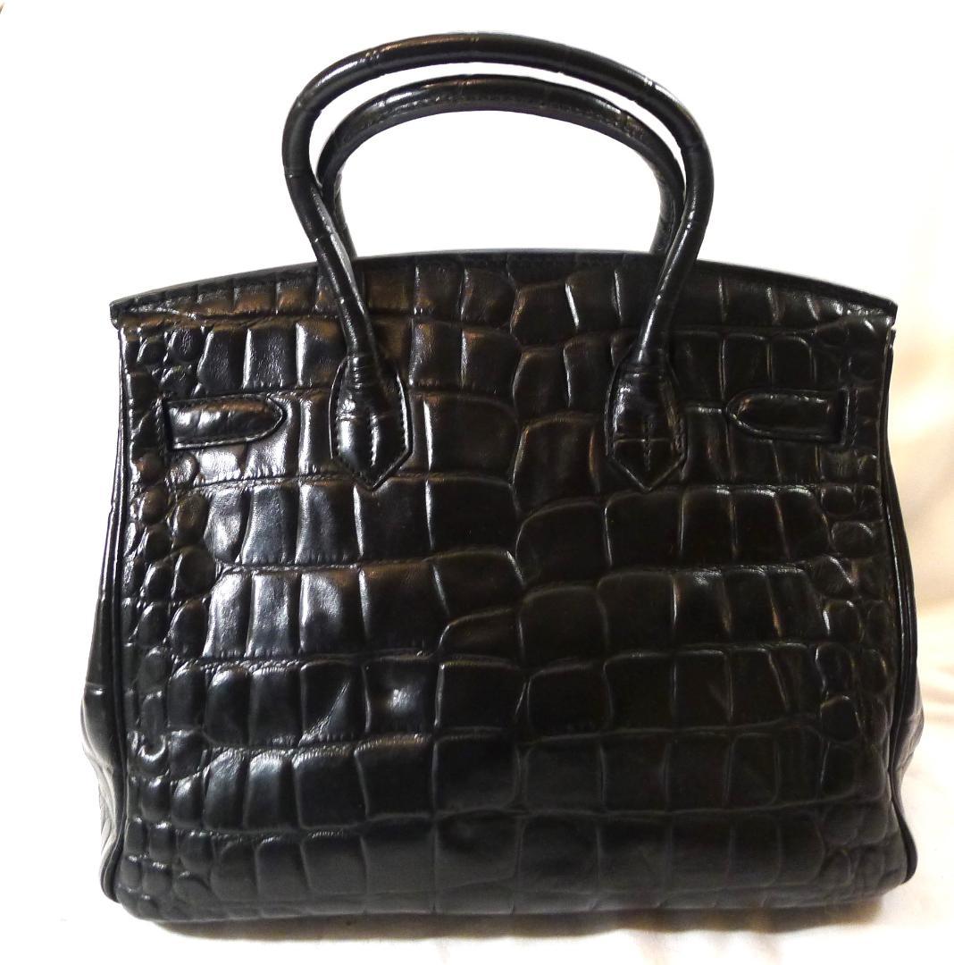 ◇【大人気モデル】ブラックカラークロコダイルタイプレザーBAG30㎝◇