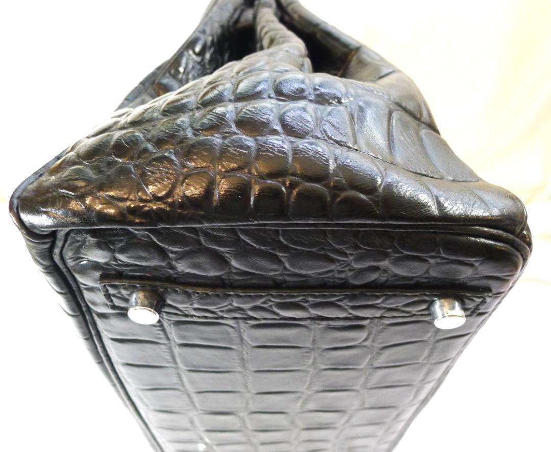 ◇【大人気モデル】ブラックカラークロコダイルタイプレザーBAG30㎝◇