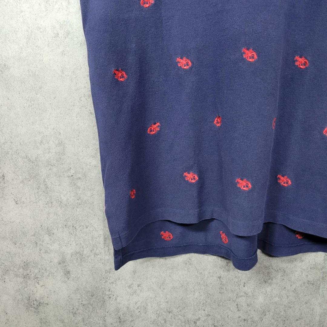 90s ポロ ラルフローレン 希少 刺繍ロゴ ポロシャツ ネイビー L