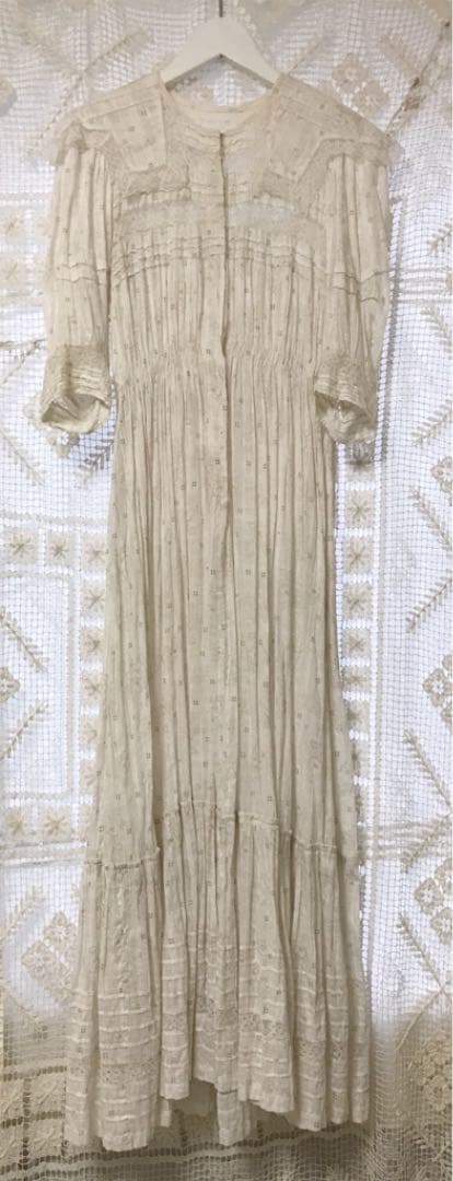 1900s アンティーク レース エクリュ フラワー生地 ドレス ワンピース