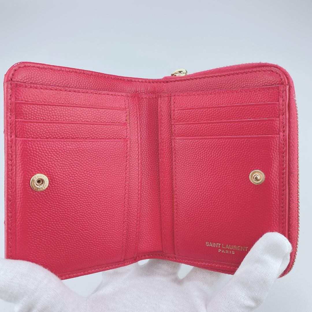 正規品 二つ折り 財布 ピンク FTGly-m55003345463 イヴサンローラン キャビアスキン コンパクト 超激安即納
