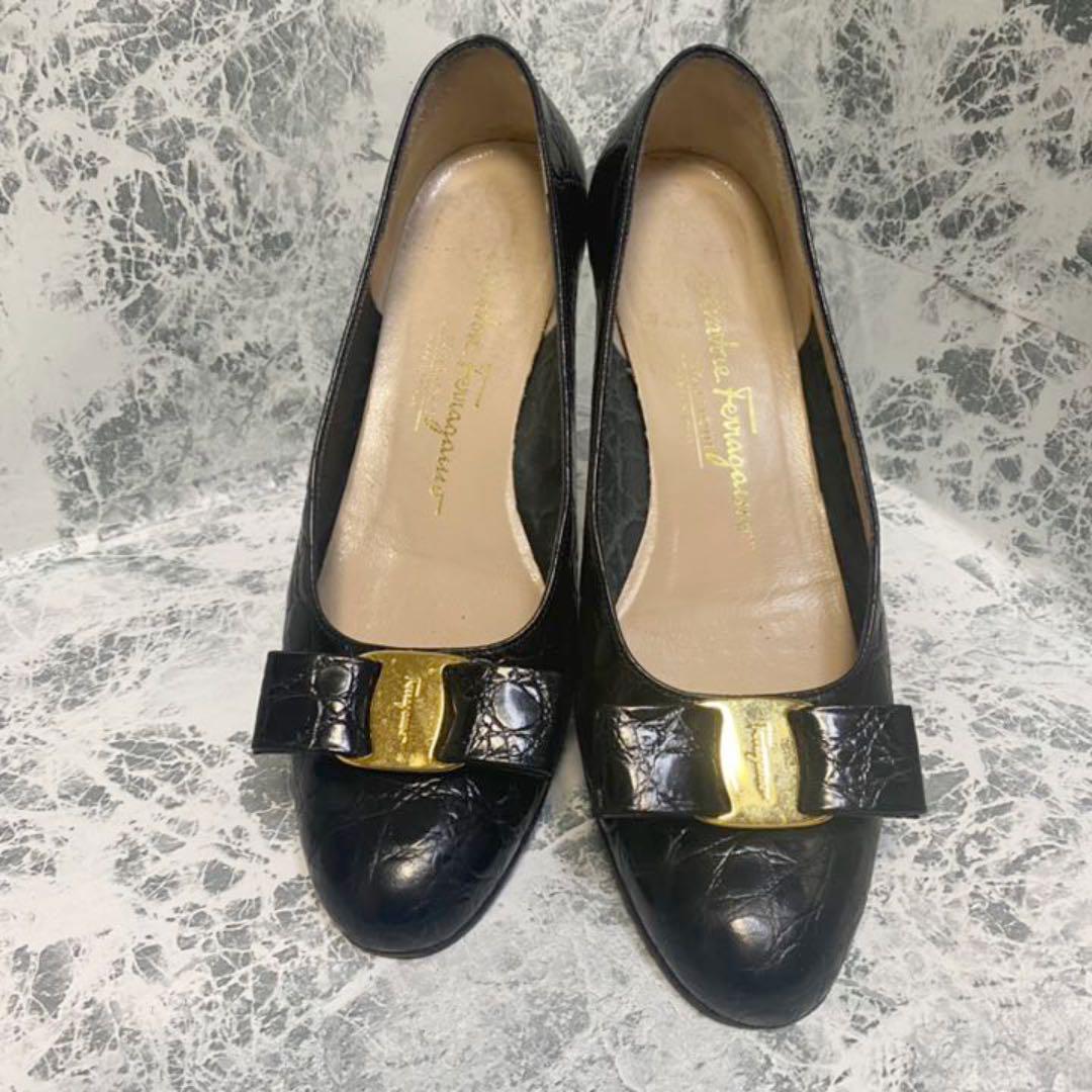 ブランドⓞ 状態良好 クロコ柄ヴェラ 黒 oiPpZ-m55012091271 大人気 SalvatoreFerragamo ◯ギンザカネ
