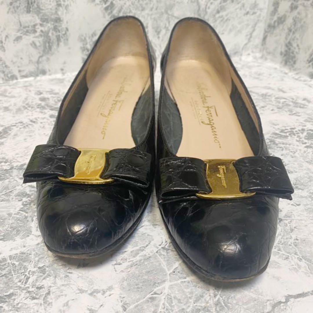 ブランドⓞ 状態良好 クロコ柄ヴェラ 黒 oiPpZ-m55012091271 大人気 SalvatoreFerragamo ◯ギンザカネ