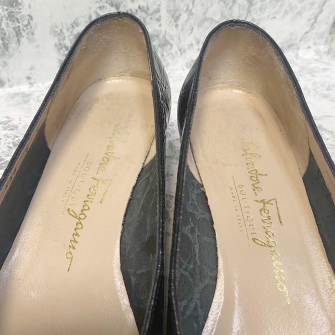 ブランドⓞ 状態良好 クロコ柄ヴェラ 黒 oiPpZ-m55012091271 大人気 SalvatoreFerragamo ◯ギンザカネ