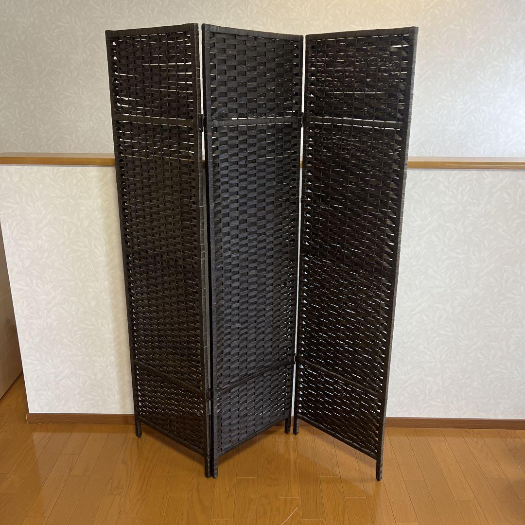 パーテーション 3連 仕切り 間仕切り アジアン レトロ バリ風 軽量 紙縒 リビング収納