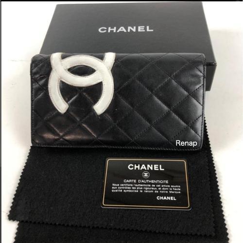 CHANEL シャネル カンボンライン 二つ折り 長財布 ブラック ピンク