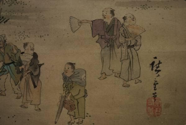 模写】安藤広重/歌川広重/花見図/浮世絵/大幅/掛軸☆宝船☆AB-776