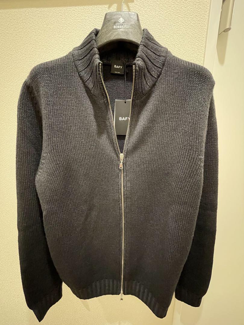 【新品、未使用】BAFY ジップアップウールニットカーディガン　ダークグレー52