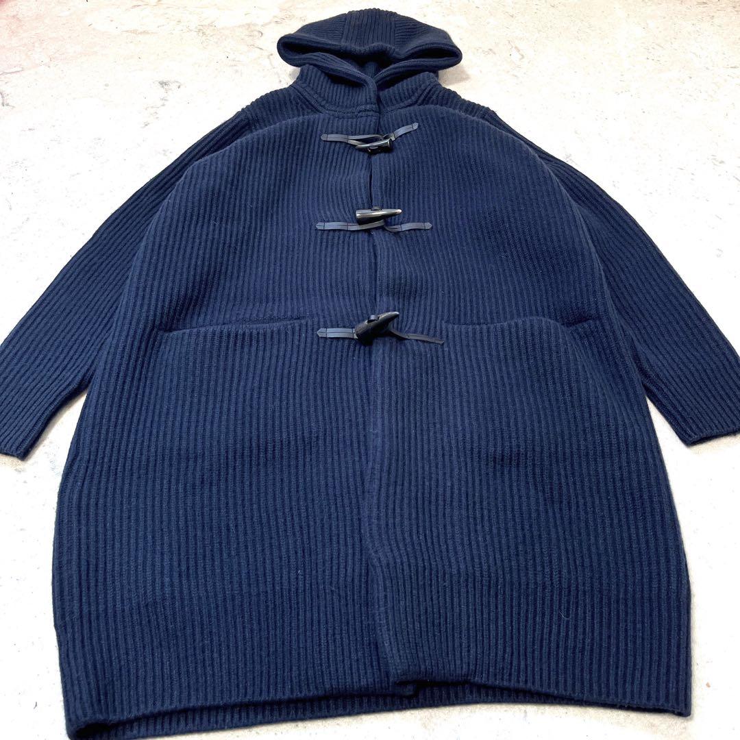 【23区】大きいサイズ44 2XL肉厚 ウールニット ダッフルコート ネイビー 23区】大きいサイズ44 2XL肉厚 ウールニット ダッフルコート