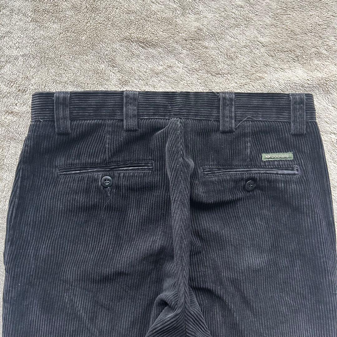 90s DOCKERS コーデュロイ ワイドストレートパンツ 太畝 ブラック 90s DOCKERS コーデュロイ ワイドストレートパンツ 太畝 ブラック