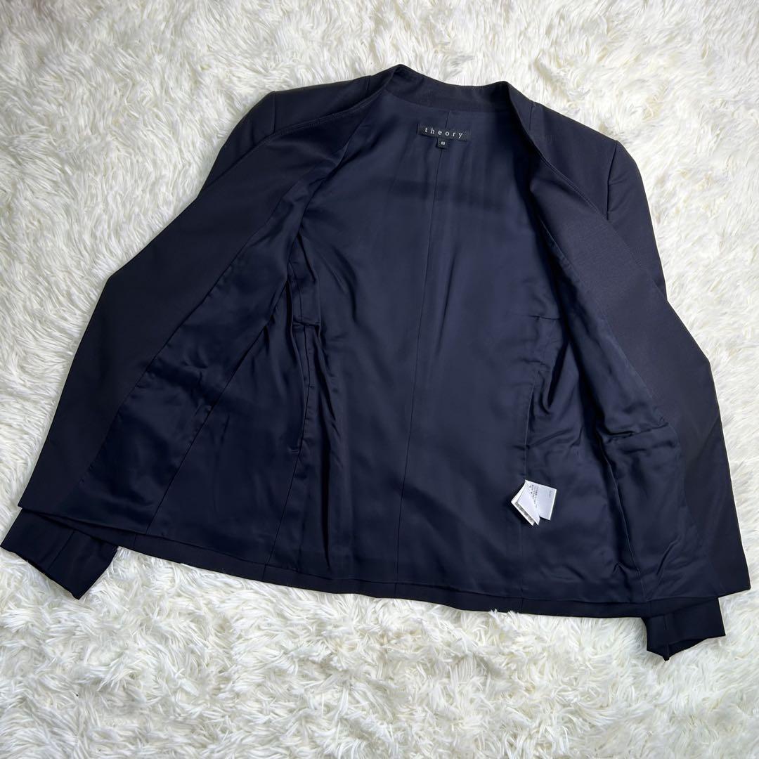 Theory セオリー ノーカラー セットアップ パンツ スーツ レディース 紺