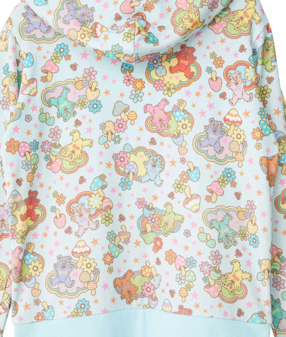 ヒステリックグラマー FIRE BEAR DREAM柄 ショート丈パーカー