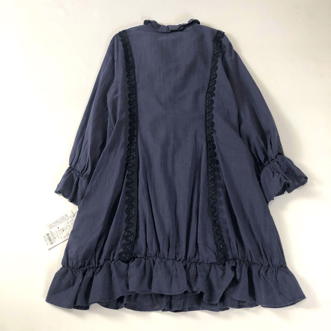 4298シズカコムロ長袖ロングシャツワンピースフリルレースリネン