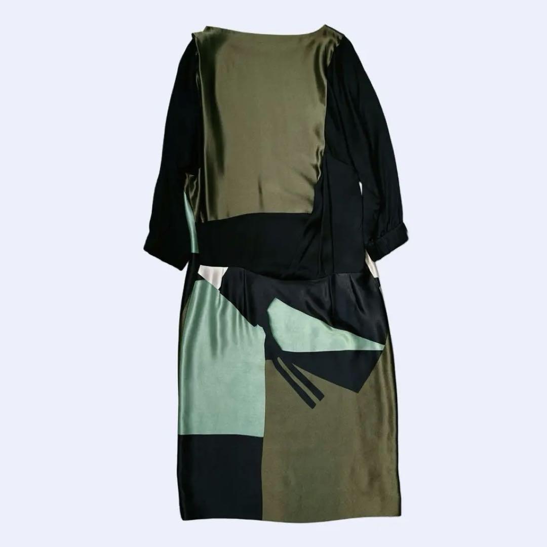 DRIES VAN NOTEN アブストラクト シルク サテン ワンピース 38