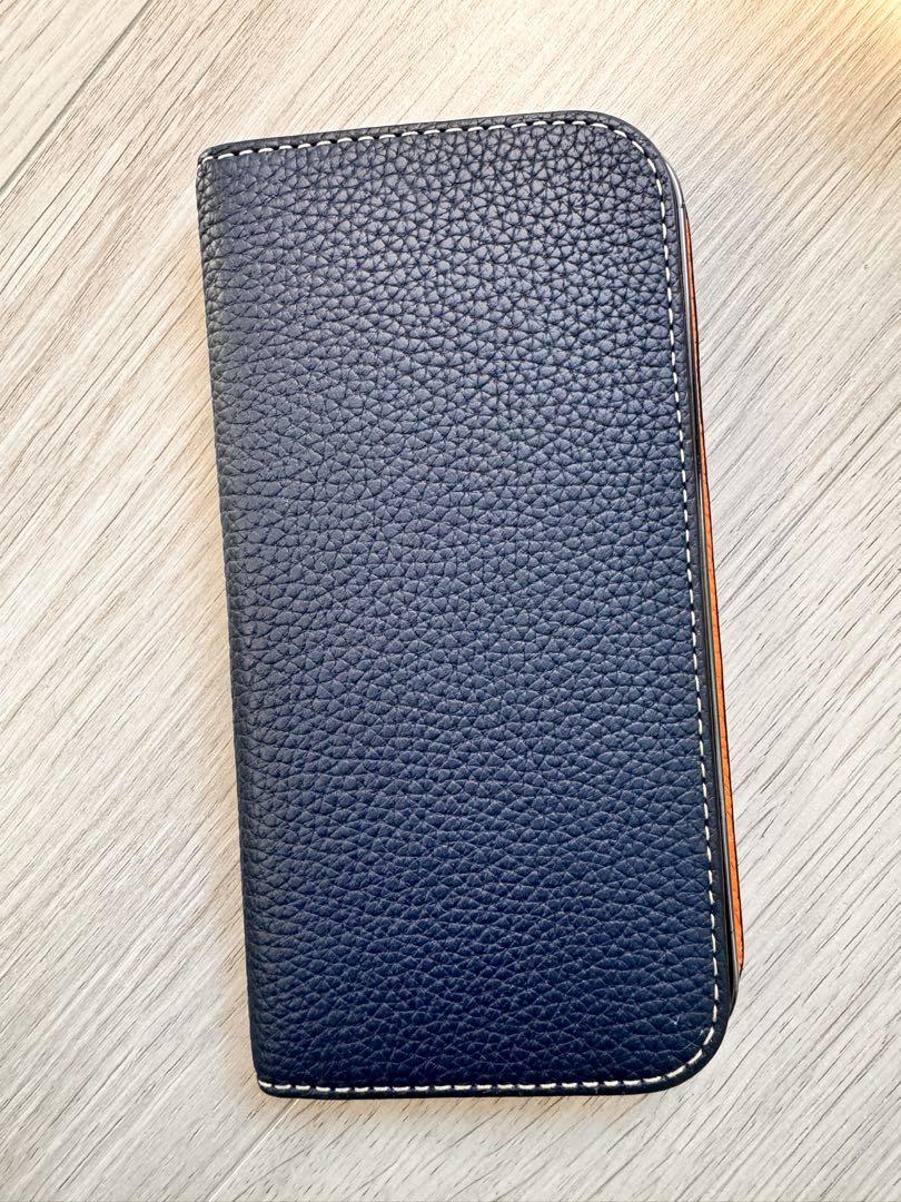 BONAVENTURA 手帳型ケース ネイビー/オレンジiPhone15 pro