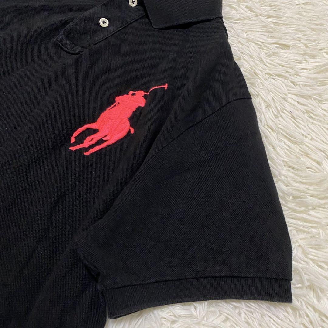 【美品✨】ポロバイラルフローレン ビッグポニー ポロシャツ 黒 ピンク L