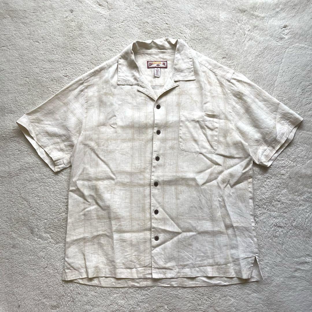 vintage 古着　チェック　開襟　リネンシャツ　アロハシャツ　半袖