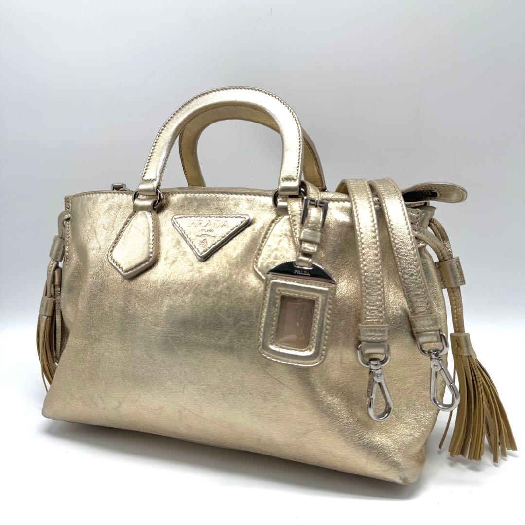 【美品✨】グッチ 2way ハンドバッグ タッセル メタリックゴールド