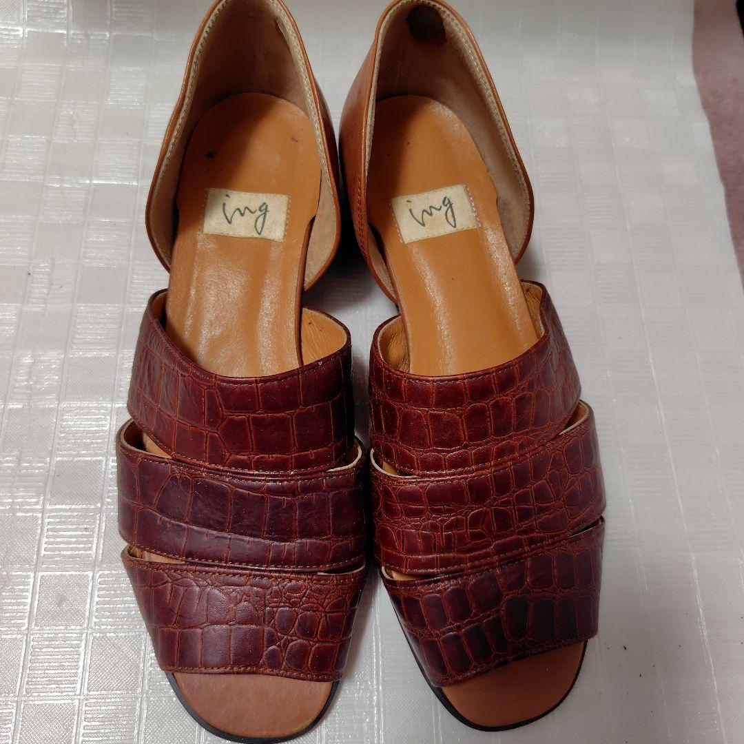 ing ブラウン クロコダイル サンダル