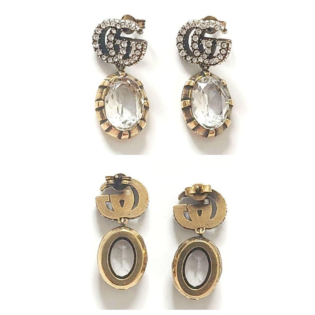 グッチ ダブルG ピアス ストーン クリスタル ゴールド ジュエリー　レディース