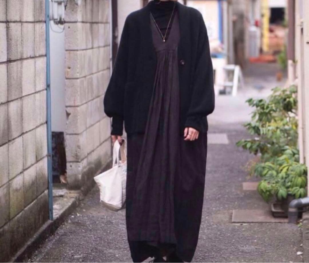 未着用 MAKU textiles CALICO 手織リネンVネックドレスFREE SIZE