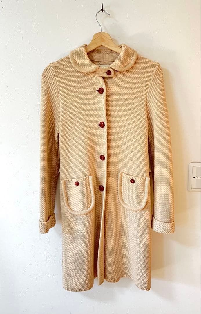 Manna ニット ロングコート アイボリー かのこ編み